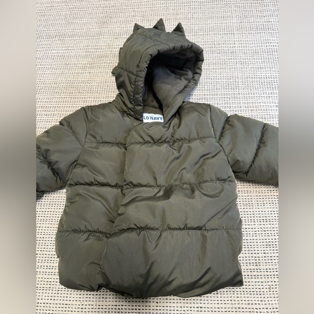 3/$20🍁SALE! Old Navy Olive Green Dino Hoodie Puffer Fleece Lined Jacket